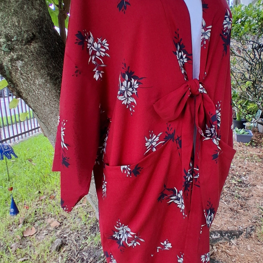 🔥NWT Banana Republic Red Floral KIMONO TUNIC DUSTER One SIZE & FREE GIFT - Picture 7 of 8